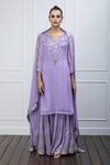 Buy_Shian_Purple Georgette Leather Notched Embellished Kurta Sharara Set  _Online_at_Aza_Fashions