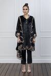 Buy_Shian_Black Velvet, Dupion Silk Zari And Thread V Neck Embroidered Kurta & Pant Set _at_Aza_Fashions