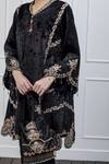 Shop_Shian_Black Velvet, Dupion Silk Zari And Thread V Neck Embroidered Kurta & Pant Set _Online_at_Aza_Fashions