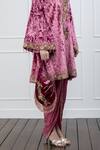 Buy_Shian_Pink Velvet Embroidered Kurta And Dhoti Pant Set_Online_at_Aza_Fashions