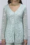 Shop_Shian_Green Georgette Cutdana, Mirror Work, Pearls, Hand Embellished Kurta Gharara Set _Online_at_Aza_Fashions
