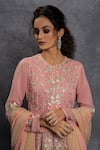Shop_Shian_Pink Georgette Floral Motifs, Thread Work, Patra Embroidered Kurta And Sharara Set _Online_at_Aza_Fashions