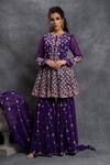 Buy_Shian_Purple Georgette Floral Motifs, Thread Work, Embroidered Kurta And Sharara Set _at_Aza_Fashions