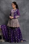 Shian_Purple Georgette Floral Motifs, Thread Work, Embroidered Kurta And Sharara Set _Online_at_Aza_Fashions