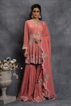 Buy_Shian_Pink Georgette Dori Work, Mirror, Thread Hand Embellished Kurta And Gharara Set _at_Aza_Fashions