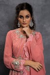 Buy_Shian_Pink Georgette Dori Work, Mirror, Thread Hand Embellished Kurta And Gharara Set _Online_at_Aza_Fashions