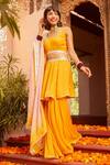 Buy_Shian_Yellow Georgette Gota , Sequin Scoop Neck Embroidered Kurta Sharara Set _at_Aza_Fashions
