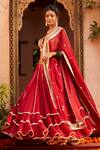 Buy_Shian_Red Georgette, Dupion Silk Gota Work, Sequin Hand Embroidered Bridal Lehenga Set _at_Aza_Fashions