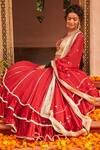 Shop_Shian_Red Georgette, Dupion Silk Gota Work, Sequin Hand Embroidered Bridal Lehenga Set _at_Aza_Fashions