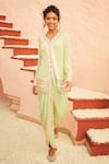 Buy_Shian_Green Crepe Embroidered Gota Notched Jacket And Dhoti Pant Set  _at_Aza_Fashions