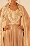 Shian_Beige Georgette Gota , Sequin Notched Embroidered Anarkali _Online_at_Aza_Fashions