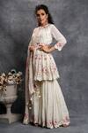 Buy_Shian_Beige Georgette Mirror Work Round Sharara Set With Tie And Dye Dupatta _at_Aza_Fashions