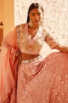 Buy_Shian_Pink Dupion Silk Mirror Embroidered Lehenga Set_Online_at_Aza_Fashions