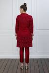 Shop_Shian_Red Net, Dupion Silk Thread And Beads Notched Collar Embroidered Jacket & Pant Set _at_Aza_Fashions