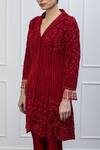 Shop_Shian_Red Net, Dupion Silk Thread And Beads Notched Collar Embroidered Jacket & Pant Set _Online_at_Aza_Fashions