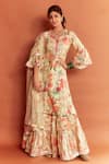 Buy_Gopi Vaid_Yellow Cotton Silk Floral Print Kurta Sharara Set_at_Aza_Fashions
