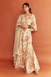 Shop_Gopi Vaid_Yellow Cotton Silk Floral Print Kurta Sharara Set_at_Aza_Fashions