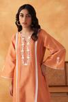 Buy_Shipraa Grover_Orange Chanderi, Cotton Pearls, Lace Aiza Floral Embroidered Kurta Pant Set  _at_Aza_Fashions