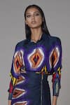 Saaksha & Kinni_Multi Color Satin Printed Abstract Collared Neck Shirt _Online_at_Aza_Fashions