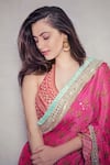 Buy_Gopi Vaid_Pink Saree Chiffon Blouse Cotton Silk Printed Ruffle Set  _Online_at_Aza_Fashions