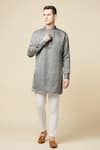 Spring Break_Gray Cotton, Polyester Mirrors Embroidered Grey Bundi And Kurta Set _Online_at_Aza_Fashions