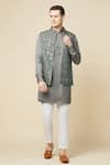 Buy_Spring Break_Gray Cotton, Polyester Mirrors Embroidered Grey Bundi And Kurta Set _Online_at_Aza_Fashions