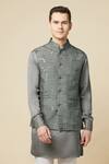 Shop_Spring Break_Gray Cotton, Polyester Mirrors Embroidered Grey Bundi And Kurta Set _Online_at_Aza_Fashions