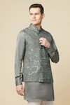 Buy_Spring Break_Gray Cotton, Polyester Mirrors Embroidered Grey Bundi And Kurta Set 