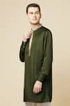 Spring Break_Green 50% Cotton 50% Polyester Embroidered Placket Kurta _Online_at_Aza_Fashions