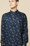 Shop_Spring Break_Blue 50% Cotton 50% Polyester Printed Geometric Kurta_Online_at_Aza_Fashions