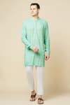 Spring Break_Green Cotton, Polyester Embroidery Lucknowi Kurta Set _Online_at_Aza_Fashions
