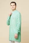 Buy_Spring Break_Green Cotton, Polyester Embroidery Lucknowi Kurta Set _Online_at_Aza_Fashions