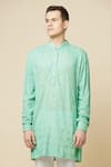 Shop_Spring Break_Green Cotton, Polyester Embroidery Lucknowi Kurta Set _Online_at_Aza_Fashions
