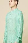 Spring Break_Green Cotton, Polyester Embroidery Lucknowi Kurta Set _at_Aza_Fashions