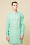 Shop_Spring Break_Green Cotton, Polyester Embroidery Lucknowi Kurta Set 