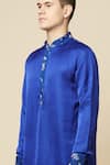 Buy_Spring Break_Blue 50% Cotton 50% Polyester Printed Floral Placket Kurta 