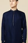 Buy_Spring Break_Blue 50% Cotton 50% Polyester Embroidered Floral Placket Kurta 