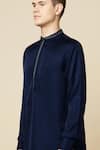 Shop_Spring Break_Blue 50% Cotton 50% Polyester Embroidered Floral Placket Kurta 