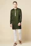 Buy_Spring Break_Green 50% Cotton 50% Polyester Embroidered Placket Kurta _Online_at_Aza_Fashions