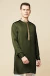 Spring Break_Green 50% Cotton 50% Polyester Embroidered Placket Kurta _at_Aza_Fashions