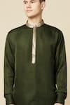 Buy_Spring Break_Green 50% Cotton 50% Polyester Embroidered Placket Kurta 