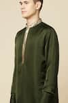 Shop_Spring Break_Green 50% Cotton 50% Polyester Embroidered Placket Kurta 