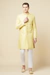 Buy_Spring Break_Yellow 50% Cotton 50% Polyester Embroidered Floral Sherwani Set_Online_at_Aza_Fashions