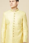 Buy_Spring Break_Yellow 50% Cotton 50% Polyester Embroidered Floral Sherwani Set