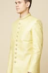 Shop_Spring Break_Yellow 50% Cotton 50% Polyester Embroidered Floral Sherwani Set