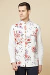 Spring Break_White Cotton Printed Floral Bundi And Shirt Set_Online_at_Aza_Fashions
