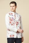 Shop_Spring Break_White Cotton Printed Floral Bundi And Shirt Set_Online_at_Aza_Fashions
