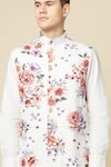 Spring Break_White Cotton Printed Floral Bundi And Shirt Set_at_Aza_Fashions