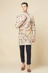 Spring Break_Beige Cotton, Polyester, Linen Embroidery Printed Kurta Set _Online_at_Aza_Fashions