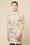 Buy_Spring Break_Beige Cotton, Polyester, Linen Embroidery Printed Kurta Set _Online_at_Aza_Fashions